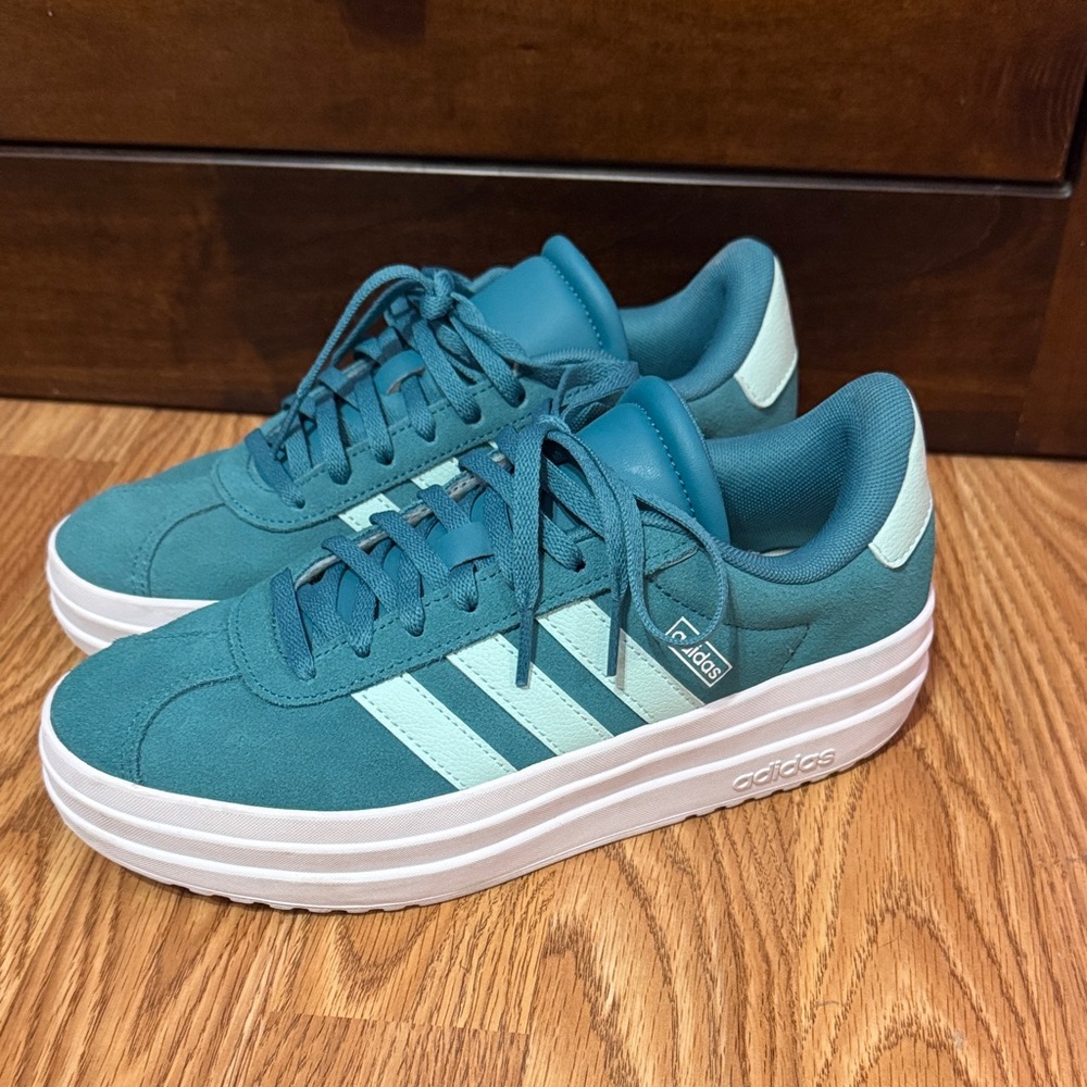 adidas Teal Platform Sneakers with Mint Stripes